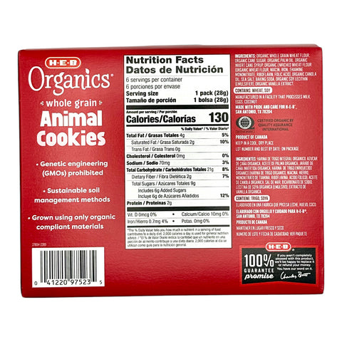 H-E-B Organics Whole Grain Animal Cookies - 6 Pack