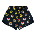 Buc-ee's black youth shorts with colorful beaver logos and yellow circles