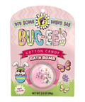 Buc-ee's cotton candy bath bomb with pink and white design and butterfly illustrations