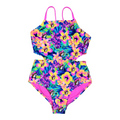 Buc-ee's multicolor youth swimsuit - tropical floral design
