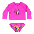 Buc-ee's bright pink infant swimsuit - long sleeve top and ruffled bottoms