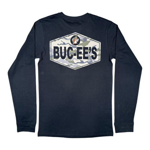 Adult Buc-ee’s Long Sleeve Black Shirt – Camo