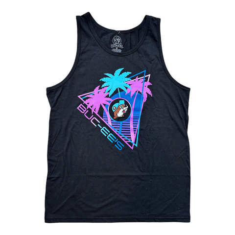 Buc-ee’s Men’s Tank Top – Black with Retro Tropical Theme