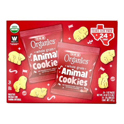H-E-B Organics Whole Grain Animal Cookies - 24 Pack