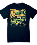 Buc-ee's black cotton t-shirt with vintage race car graphic and text