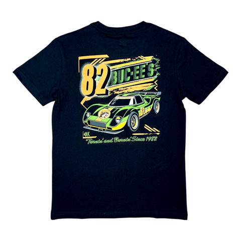 Buc-ee's graphic tee featuring bright green lettering on black