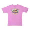 Buc-ee's pink t-shirt featuring colorful cartoon beaver graphic and playful text