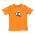 Buc-ee's orange cotton t-shirt with cartoon beaver and flowers graphic