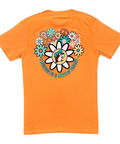 Buc-ee's bright orange tee featuring whimsical text and floral design