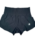 Buc-ee's black performance shorts with logo on lower left side