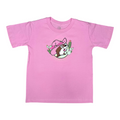 Buc-ee's pink toddler t-shirt with cartoon bunny and plant graphics