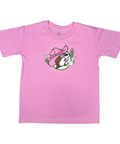 Buc-ee's pink toddler t-shirt with cartoon bunny and plant graphics