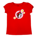Buc-ee's red cotton t-shirt with colorful beaver graphic and floral design