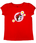 Buc-ee's red cotton t-shirt with colorful beaver graphic and floral design