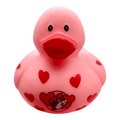 Buc-ee's pink rubber duck with red hearts design and playful expression