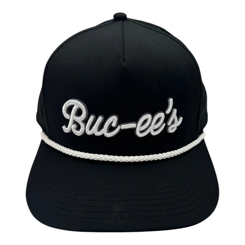 Buc-ee's black hat featuring breathable mesh back and elegant design