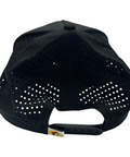 Buc-ee's black snapback cap with stylish white rope detail and cursive text