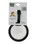 Buc-ee's circular luggage tag featuring bold "BAG TAG" text and whimsical design