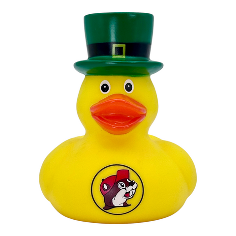 Buc-ee's bright yellow rubber ducky - festive green top hat