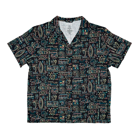 Buc-ee's black camp shirt - lightweight button-up with neon designs