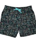 Buc-ee's black youth swim shorts - neon tiki design