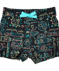 Buc-ee's black infant swim shorts - neon tiki design