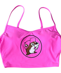 Buc-ee's pink swim crop top - soft and stretchy material