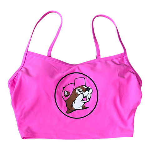 Buc-ee's pink swim crop top - soft and stretchy material