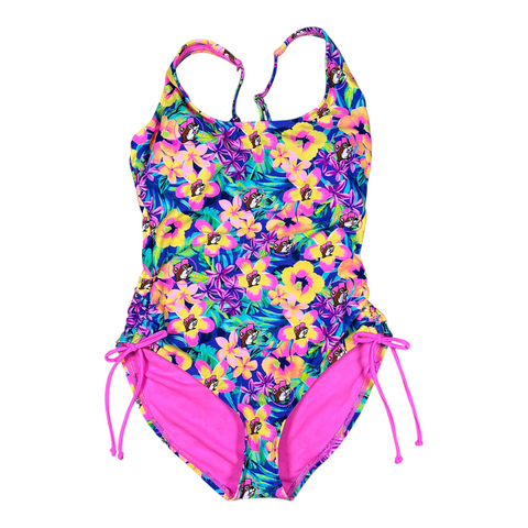 Buc-ee's tropical floral one piece swimsuit - adjustable straps