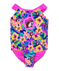 Buc-ee's multicolored toddler swimsuit - tropical floral design