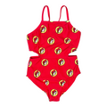 Buc-ee's bright red youth swimsuit - playful design