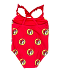 Buc-ee's bright red infant one-piece swimsuit - playful design
