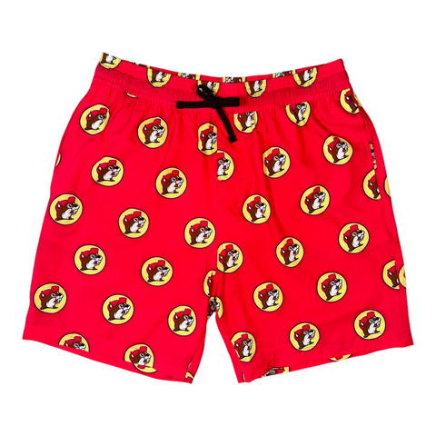 Buc-ee's bright red swim shorts - 7" length with pockets