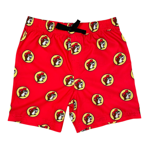 Buc-ee's bright red toddler swim shorts - playful design