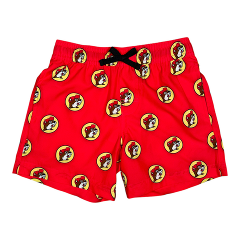 Buc-ee's bright red youth swim shorts - pockets included