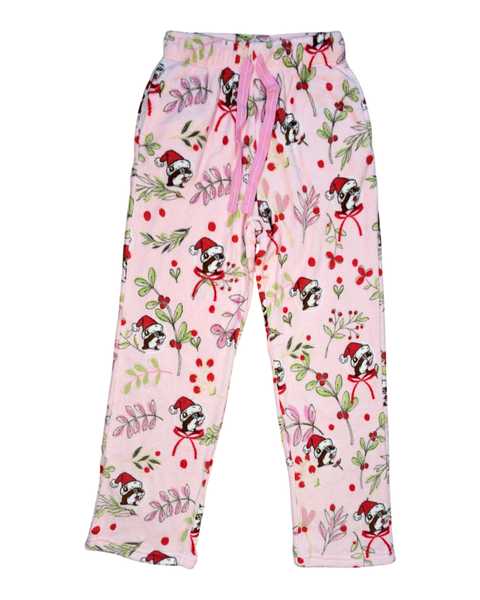 Soft pink sherpa pants - festive design for comfort