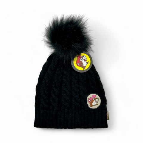 Adult Black Knit Pom Beanie