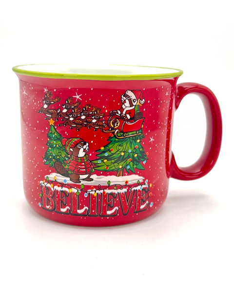 Red mug - "BELIEVE" text design