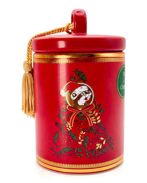 Red candy container - filled with holiday spiced cider candy