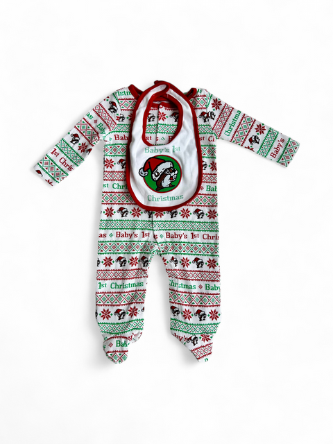 Infant Baby's 1st Christmas Pajamas with Bib