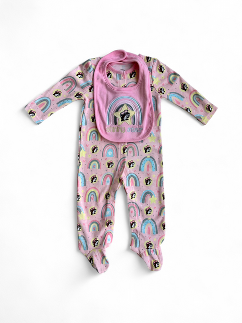 Infant Rainbow Onesie Pajamas with Bib