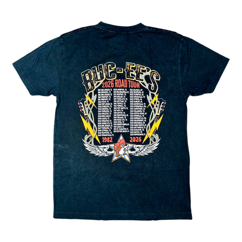 Buc-ee's black road tour shirt - 2026 tour locations listed