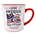 Buc-ee's white ceramic mug - "I love America and Buc-ee's too"