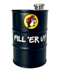 Matte Black Flask - "Fill 'er Up" text detail