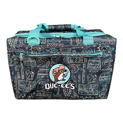 Buc-ee's dark neon tiki 24-can cooler - vibrant design