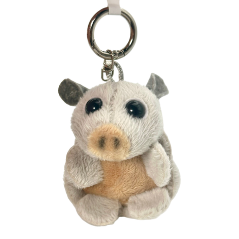 Gray and beige novelty keychain - playful armadillo design