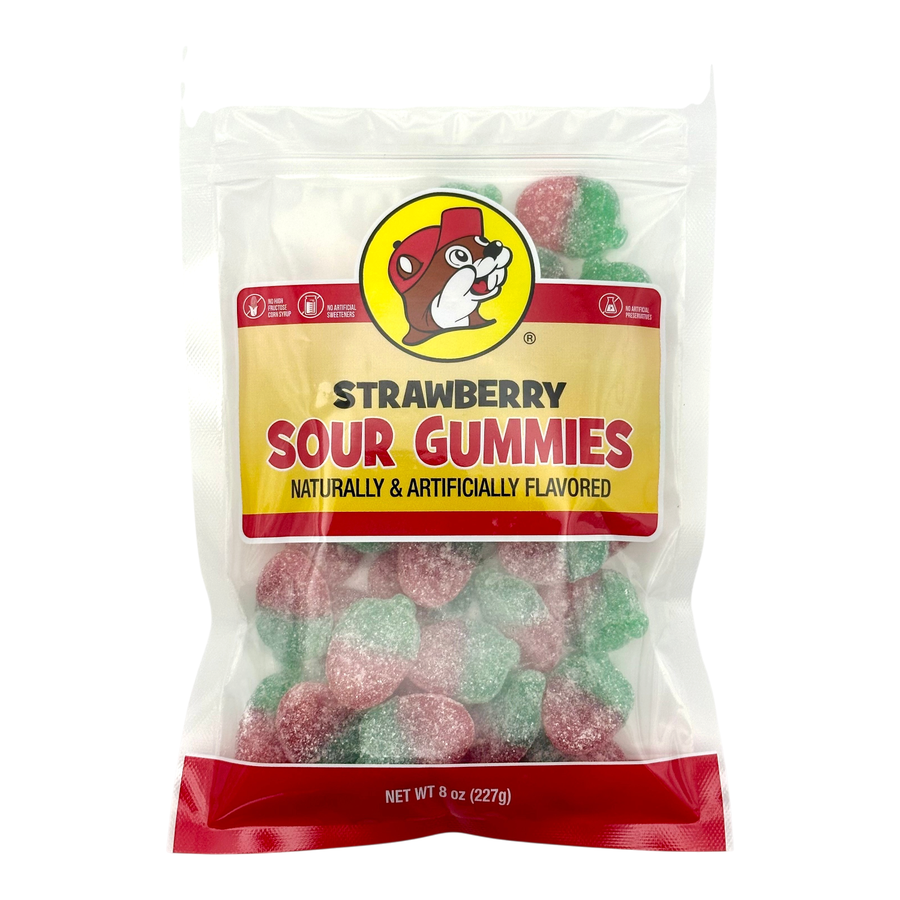 Red and green sour gummies - delicious strawberry flavor