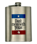 Silver flask - features "Don't mess with Texas" text