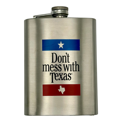 Silver flask - features "Don't mess with Texas" text