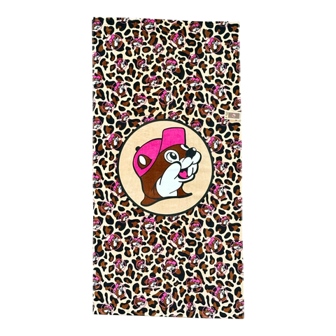 Buc-ee's pink leopard towel - 35x70 inch cotton towel